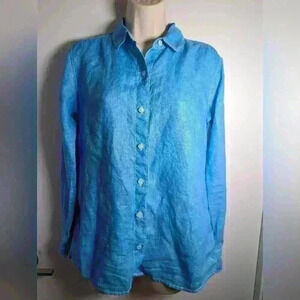 Tommy Bahama Sea Glass Breezer Linen Top Hawaiian Blue Size XS